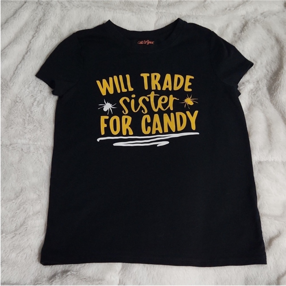 Cat & Jack Black Tee with  Halloween Orange and White Print